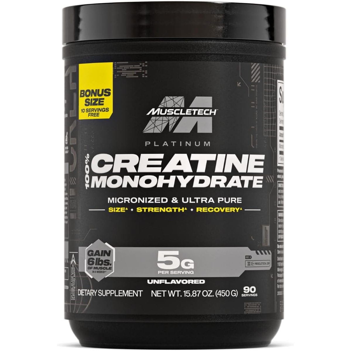 61c5bGEcHOL._AC_SL1500_ پودر کراتین مونوهیدرات MuscleTech Platinum – بدون طعم، ۴۵۰ گرم - Image 1