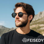 عینک آفتابی FEISEDY B1400 – پلاریزه، فریم گرد رترو، لنز با تیرگی قابل تنظیم - Image 2