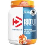 پودر پروتئین وی ایزوله Dymatize ISO100 – طعم Salted Caramel، حاوی ۲۵ گرم پروتئین، ۲۰ سروینگ