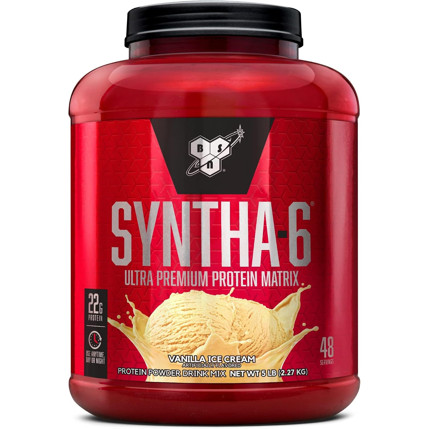 71inaaehCmL._AC_SL1500_ پودر پروتئین BSN Syntha-6 Ultra Premium Protein Matrix – بستنی وانیلی، ۲.۲۷ کیلوگرم، ۴۸ سروینگ - Image 1